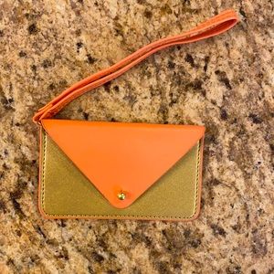 New Minor History card holder with wristlet orange and gold